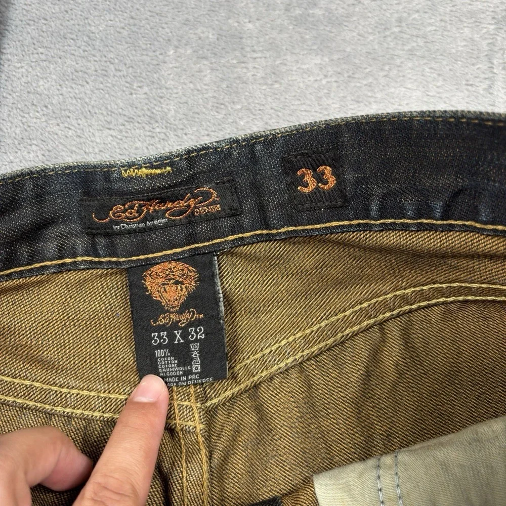 Ed Hardy Jeans Blue Harsn Eddie Original Denim Button Fly Spell Out Men's 33x32